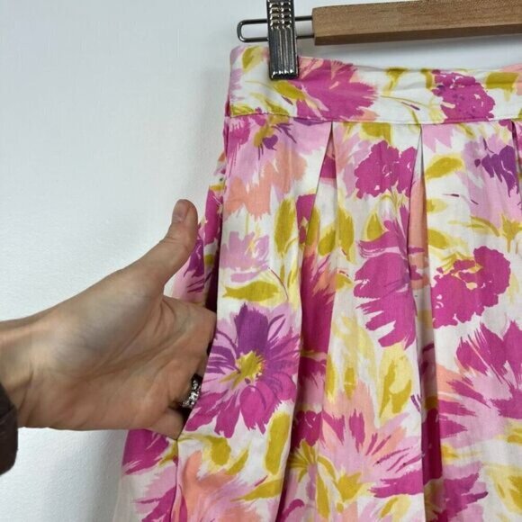 Vintage Handmade Cottagecore Peasant Pink Yellow Midi Skirt Pockets Women M - Picture 6 of 13